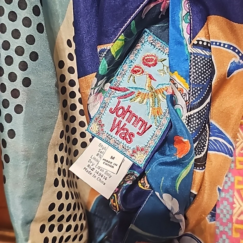 JOHNNY WAS DREAMER PRINT REVERSIBLE SILK  KIMONO W/EMBROIDERY SZ. MD! - Picture 13 of 16